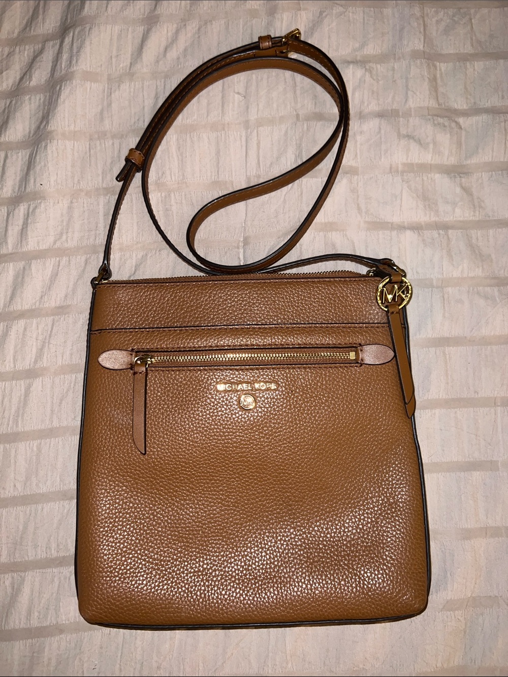 Michael Kors Tan Pebbled Leather Crossbody Bag with Gold Hardware